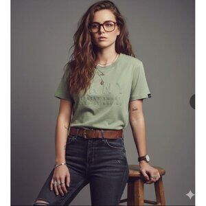 DKNY Olive Green Street Smart Graphic Tee Short Sleeve Shirt Women's Size M